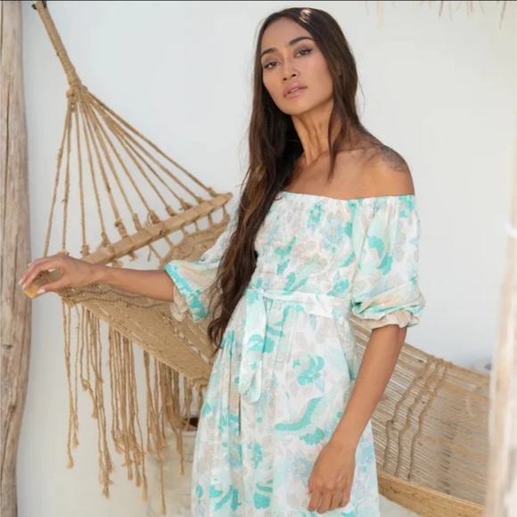 NWT The Fox & The Mermaid Venice Adeline Floral Maxi Dress Mnt Beacheeky Tea S/M - Picture 2 of 12